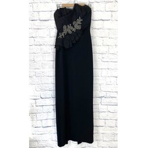 Marchesa Notte black silk strapless beaded silk gown